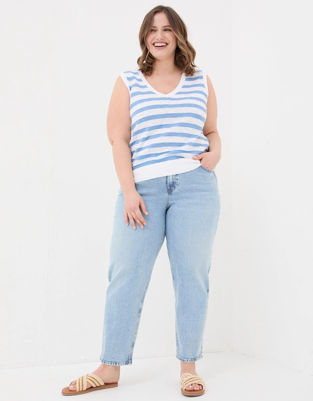 Breton Stripe Linen Tank - Blue