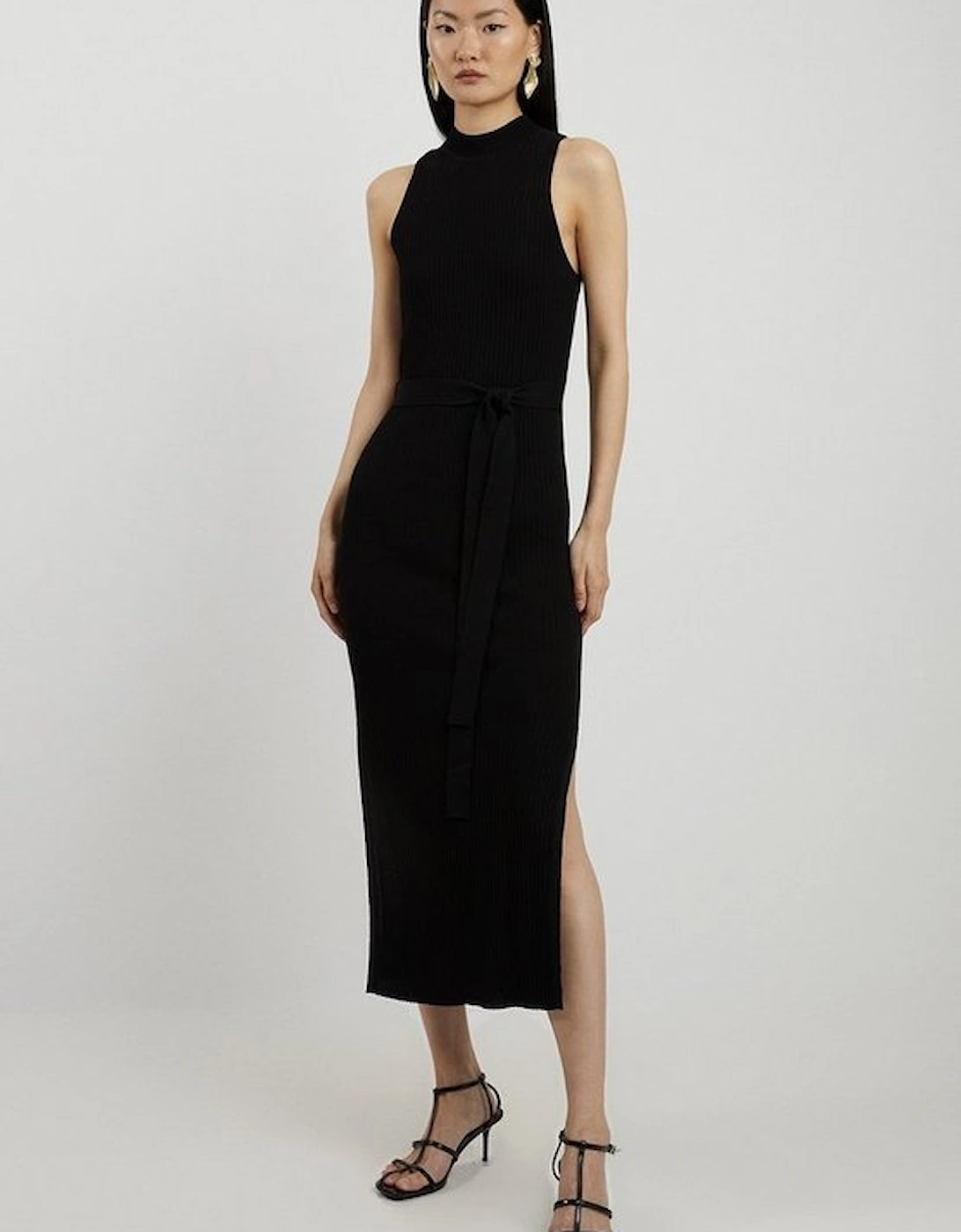 Tall Cotton Blend Belted Knit Racer Midi Dress, 4 of 3