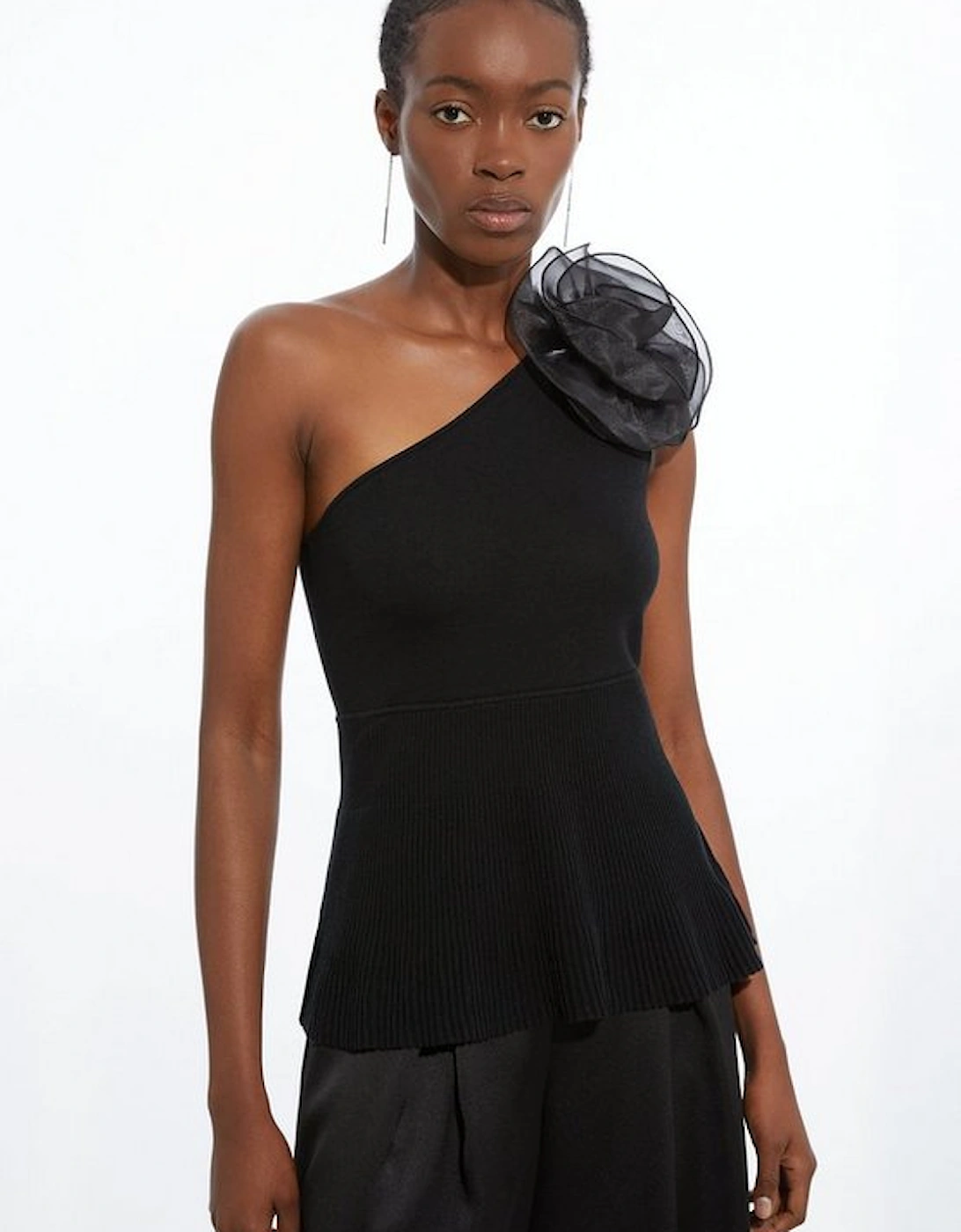 Viscose Blend Knit Asymmetric Peplum Top, 4 of 3