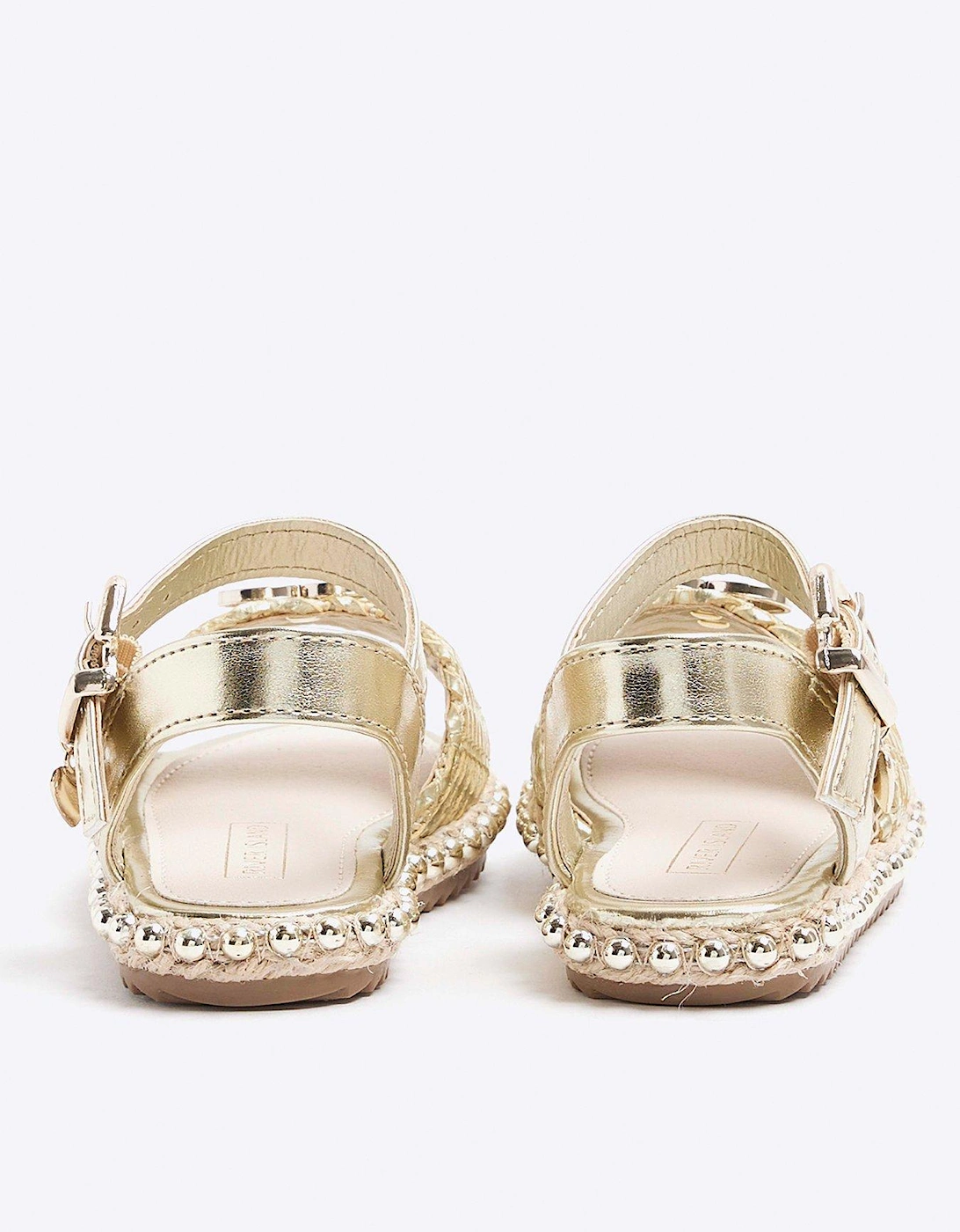 Mini Girls Woven Studded Sandals - Gold