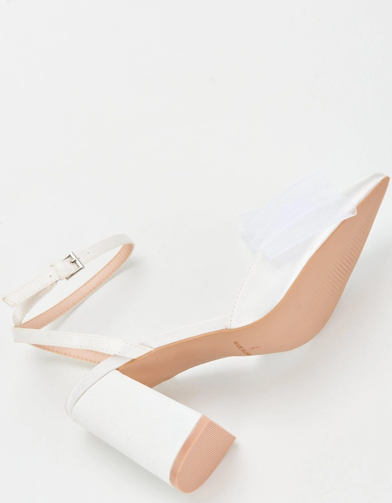 Wide Fit Be Mine Mishha Bow Front Satin Heeled Shoes - Ivory Sandal