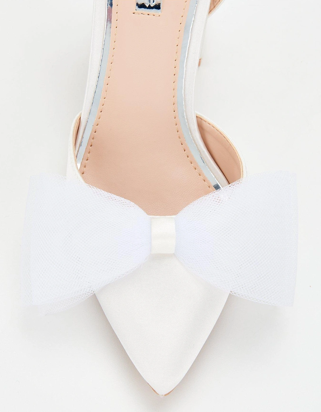 Wide Fit Be Mine Mishha Bow Front Satin Heeled Shoes - Ivory Sandal