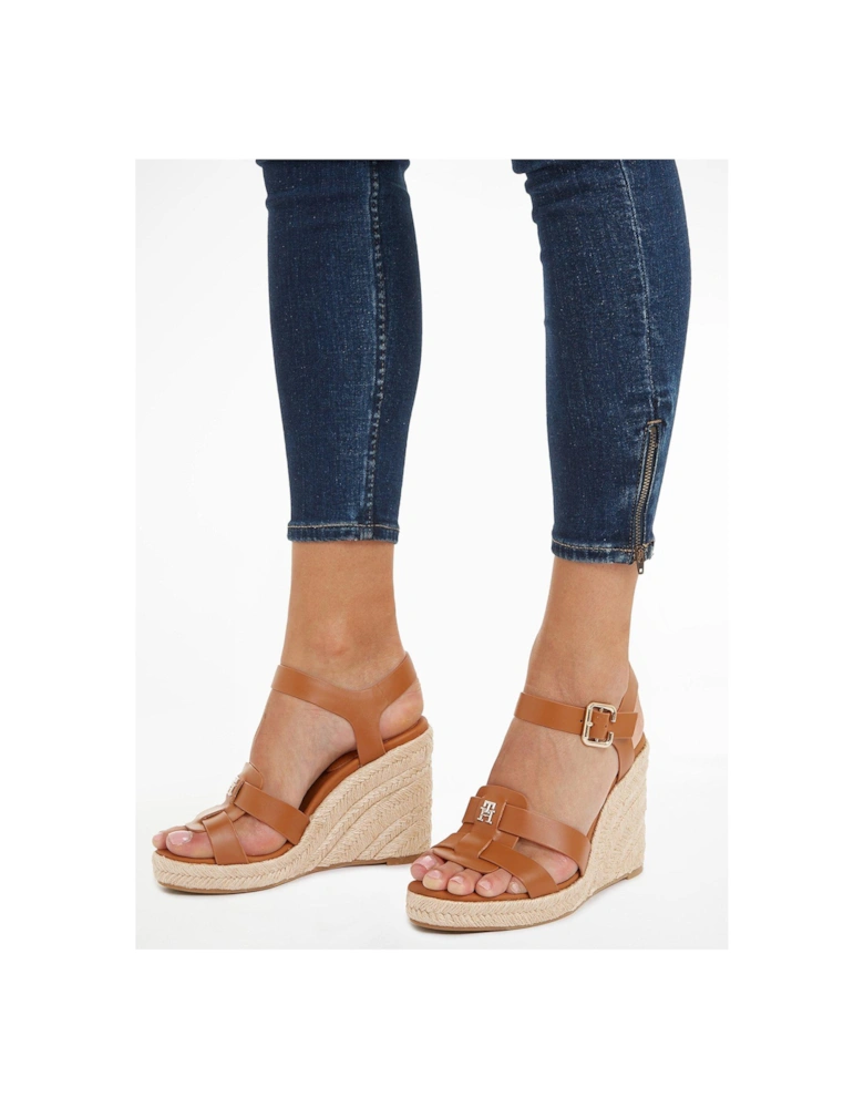 Leather Espadrille Wedge - Brown