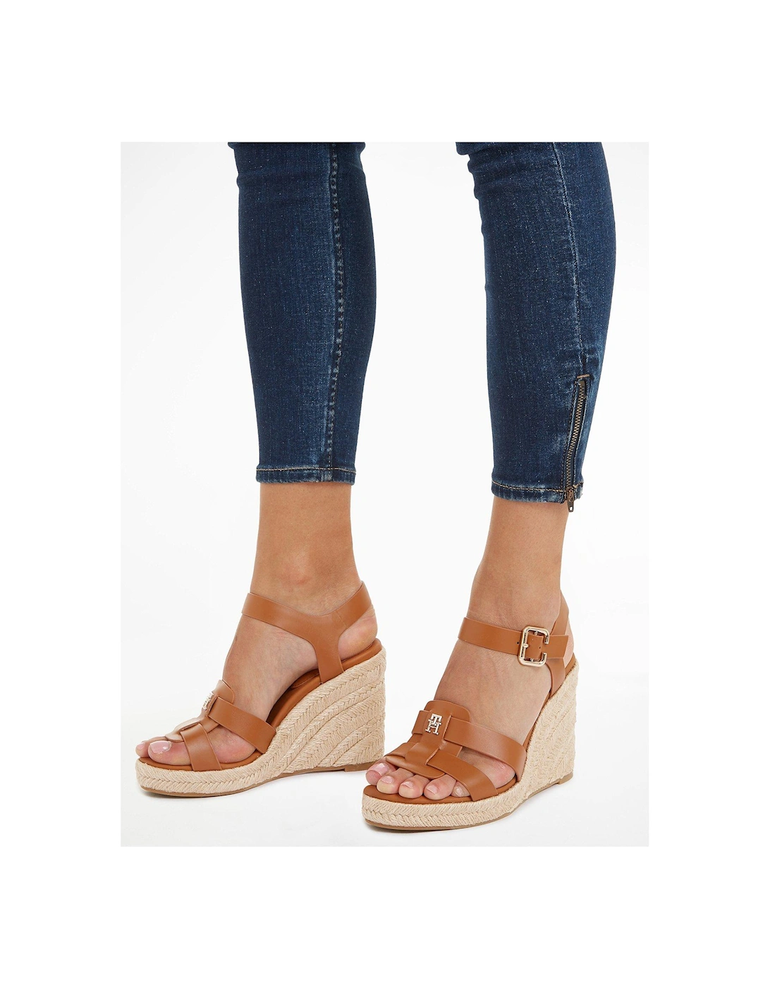 Leather Espadrille Wedge - Brown