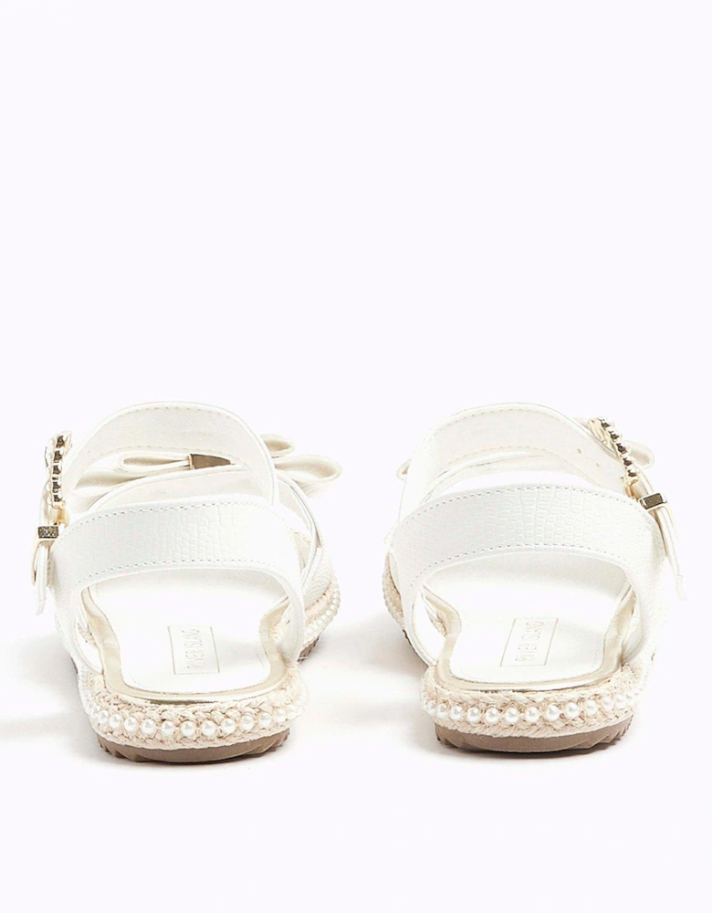 Girls Pearl Trim Bow Sandals - White