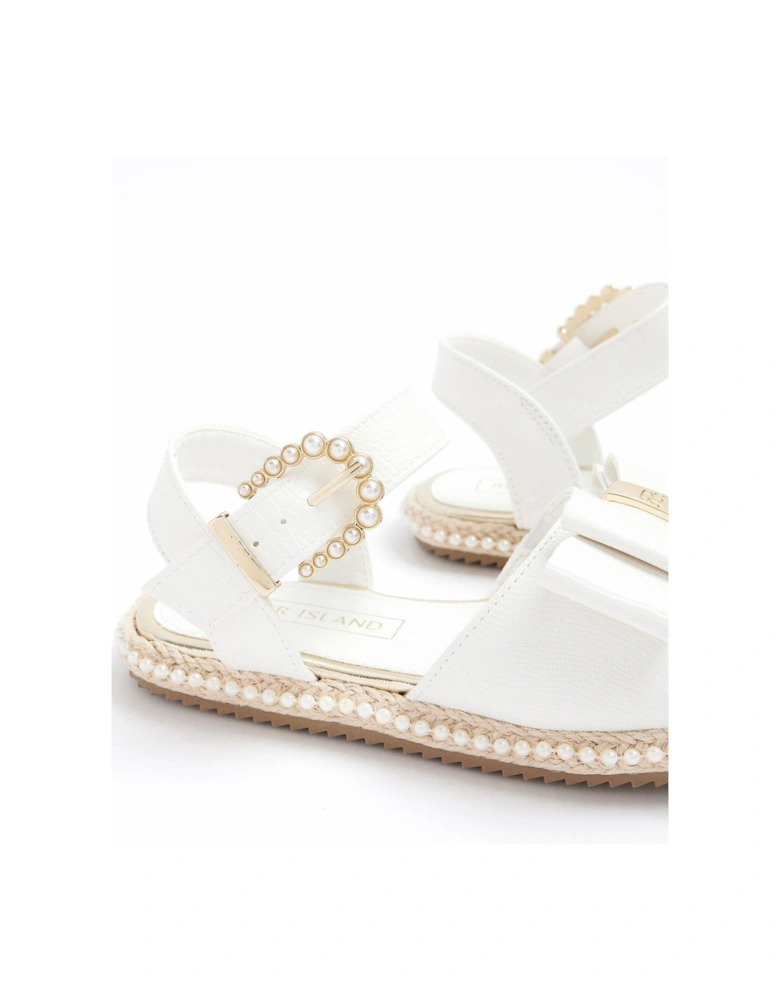 Girls Pearl Trim Bow Sandals - White