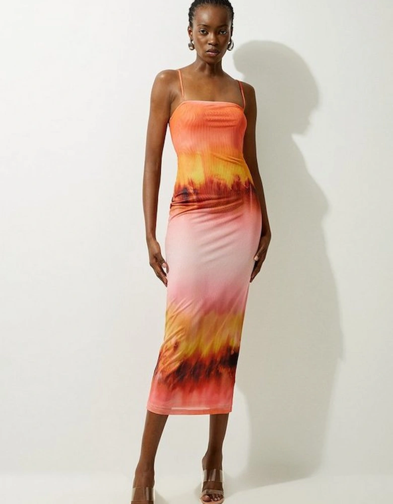 Ombre Print Jersey Sleeveless Midi Dress