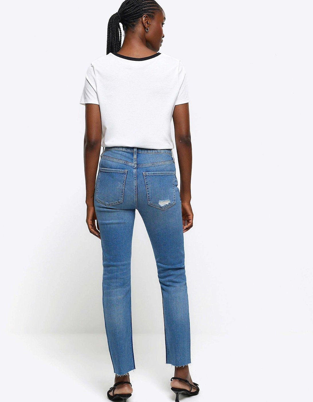 Slim Fit Ripped Straight Jeans - Medium Denim