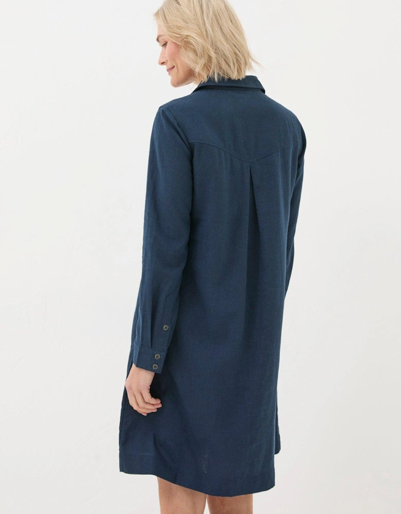 Mina Linen Blend Tunic Dress - Navy