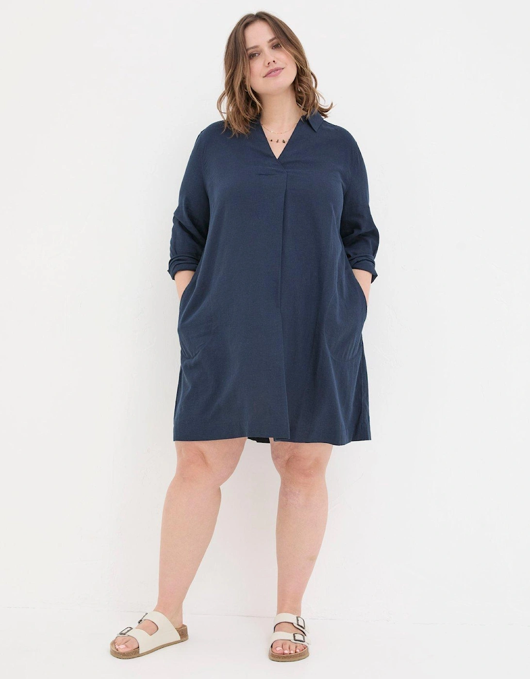 Mina Linen Blend Tunic Dress - Navy