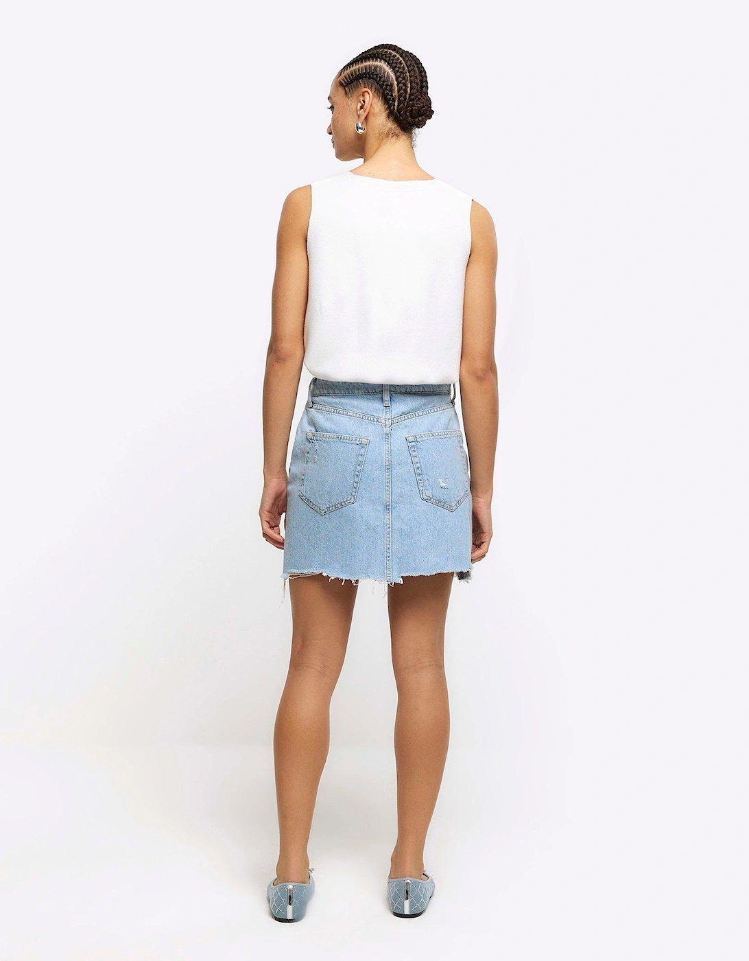 Asymmetric Waist Denim Mini Skirt - Light Denim