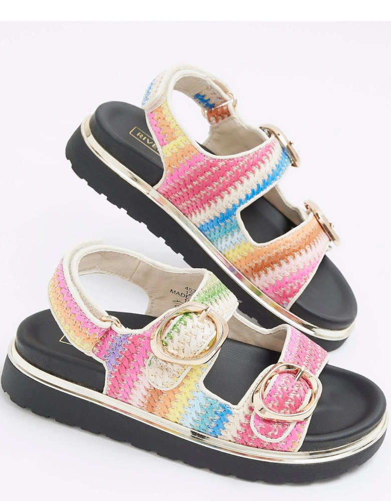 Girls Raffia Stripe Sandals - Multi