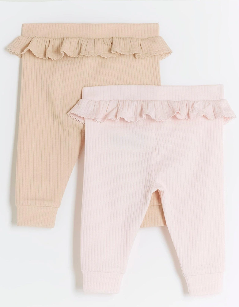 Baby Girls Frill Waist Leggings 2 Pack - Pink