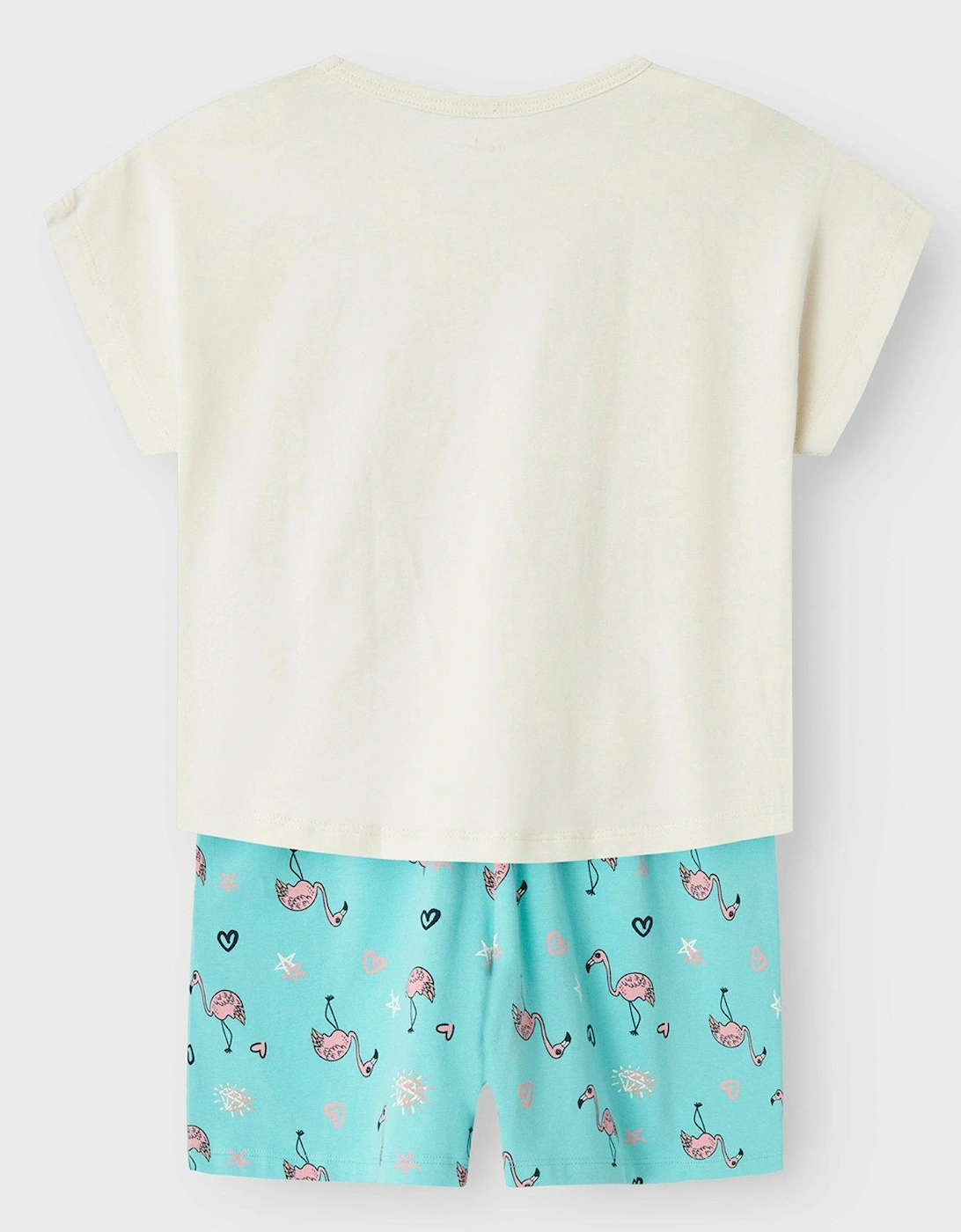 Girls Flamingo Jersey Shorty Pyjamas - Pool Blue