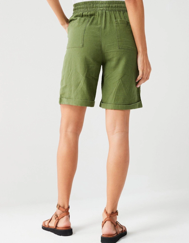 Linen Blend Shorts - Khaki