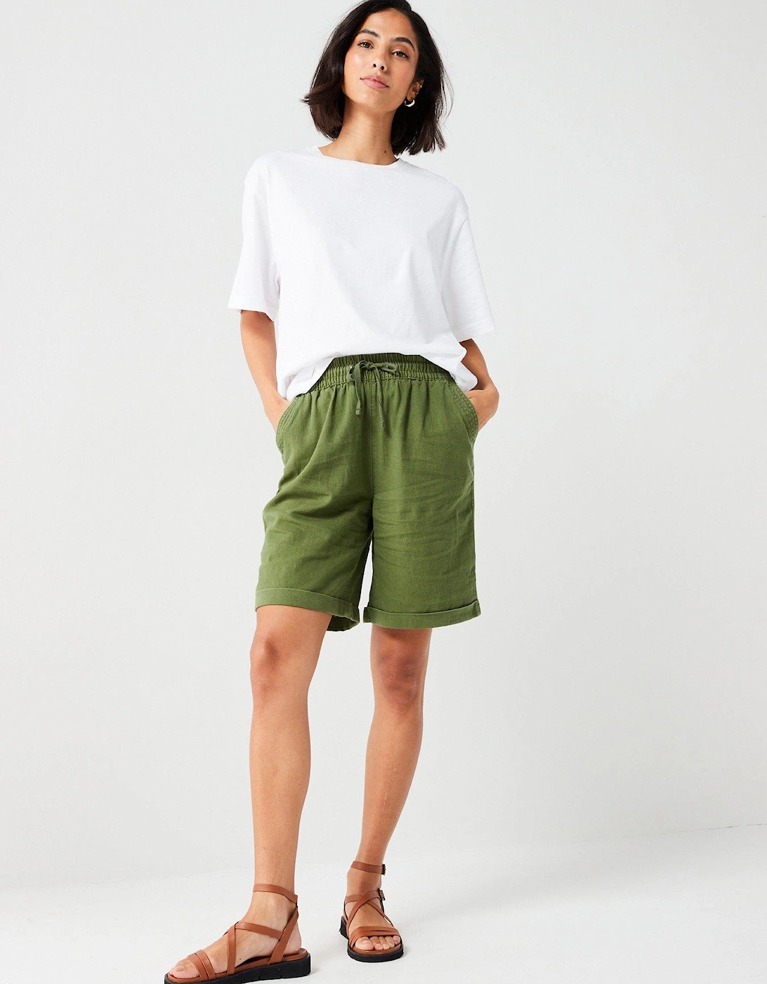 Linen Blend Shorts - Khaki