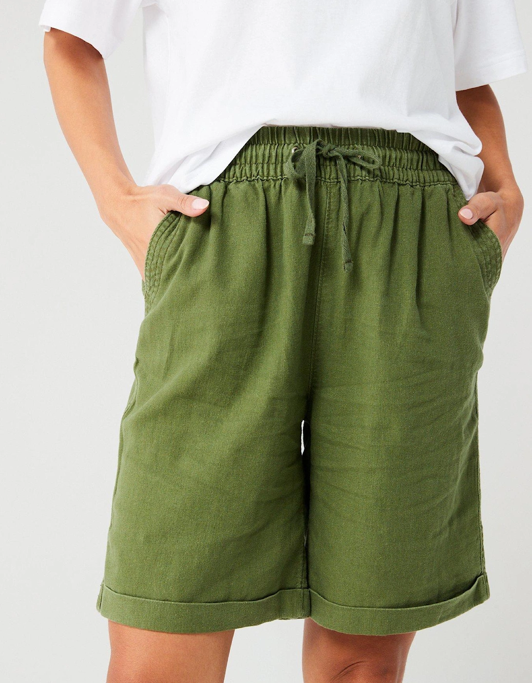 Linen Blend Shorts - Khaki