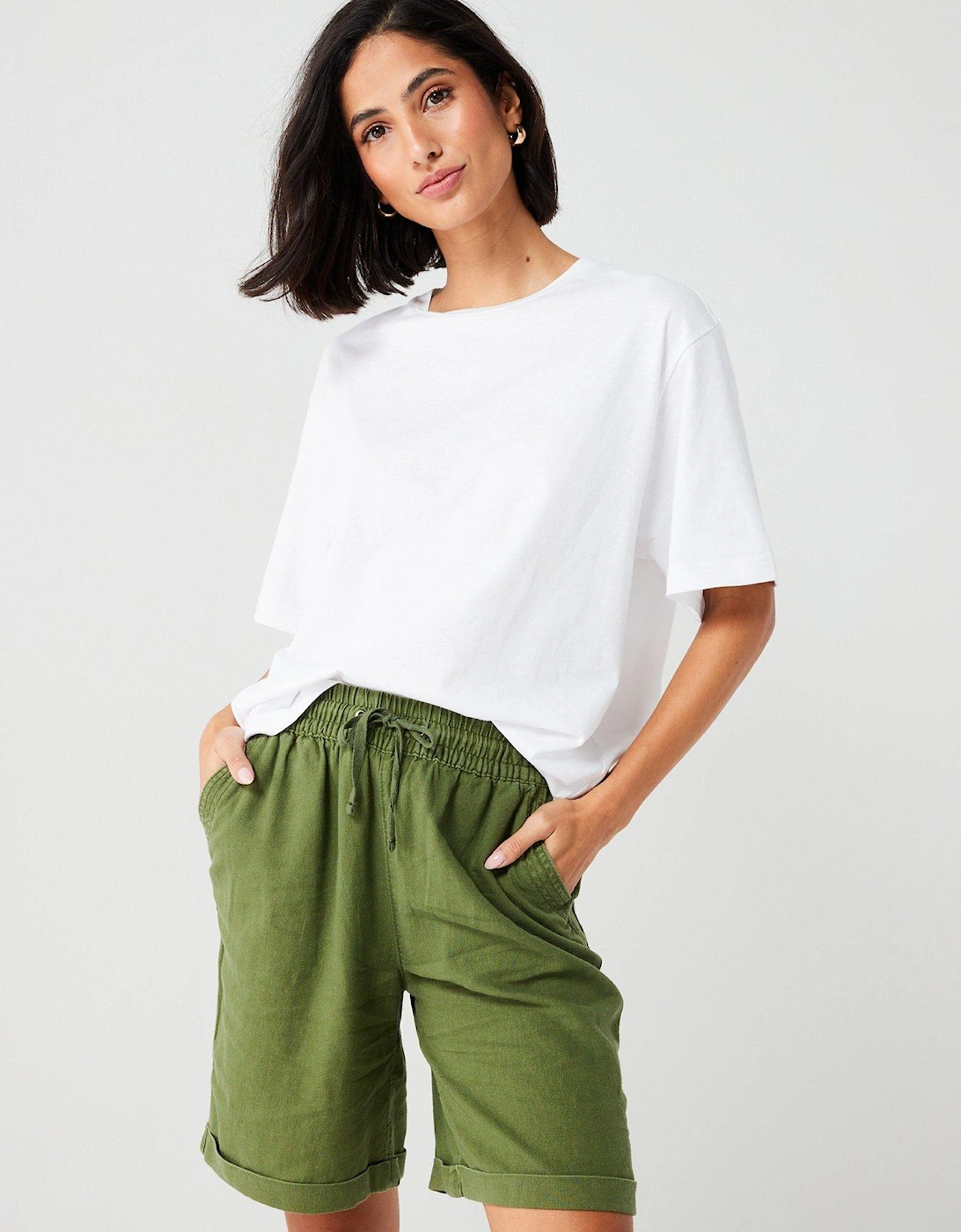 Linen Blend Shorts - Khaki