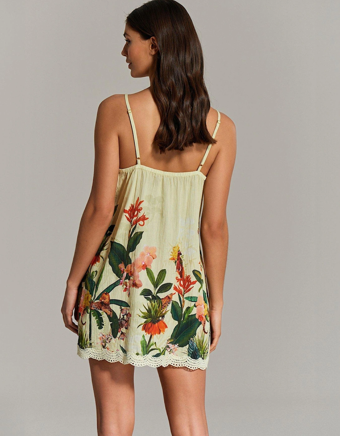 Floral Printed Lace Trim Slip - Yellow