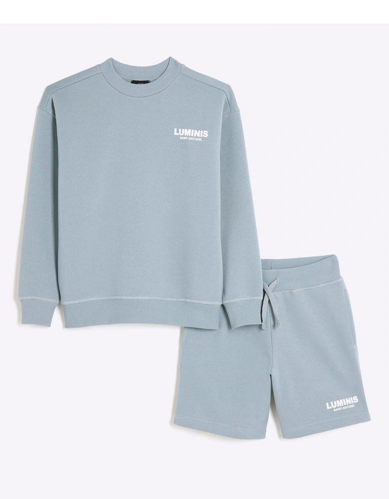 Boys Graphic Sweatshirt And Shorts Set - Blue