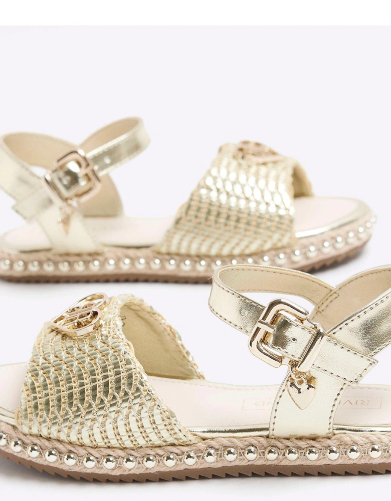 Girls Woven Studded Sandals - Gold
