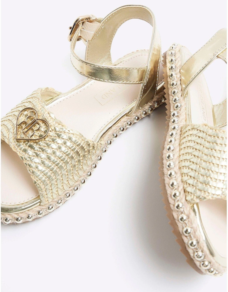 Girls Woven Studded Sandals - Gold