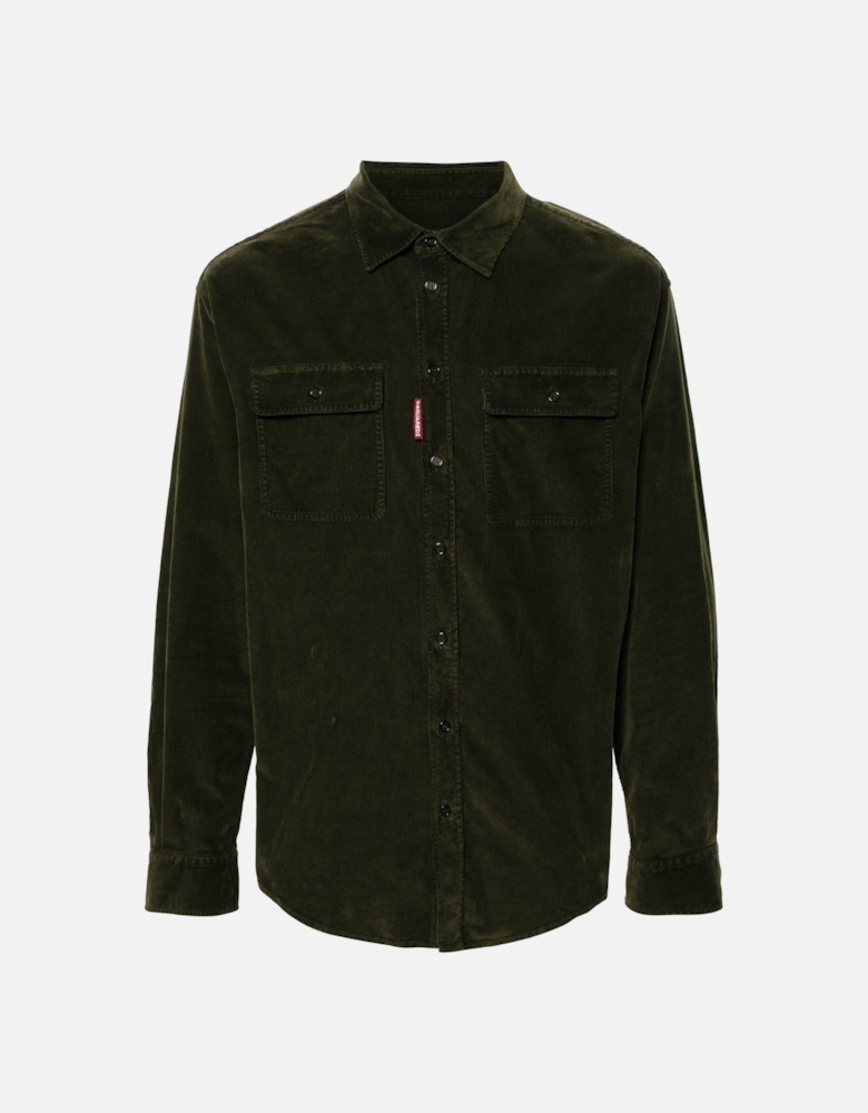 Corduroy Patch Pockets Shirt Khaki