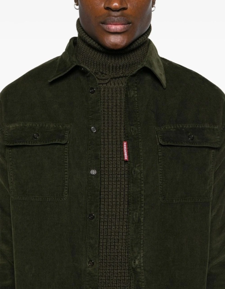 Corduroy Patch Pockets Shirt Khaki