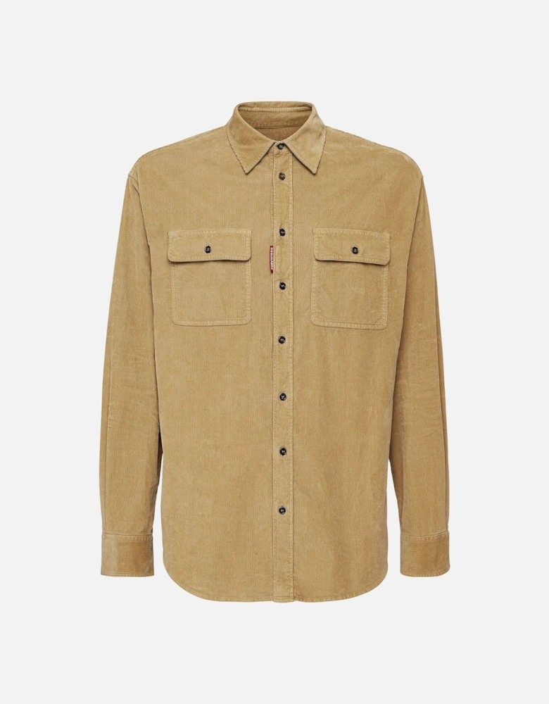 Corduroy Patch Pockets Shirt Tan