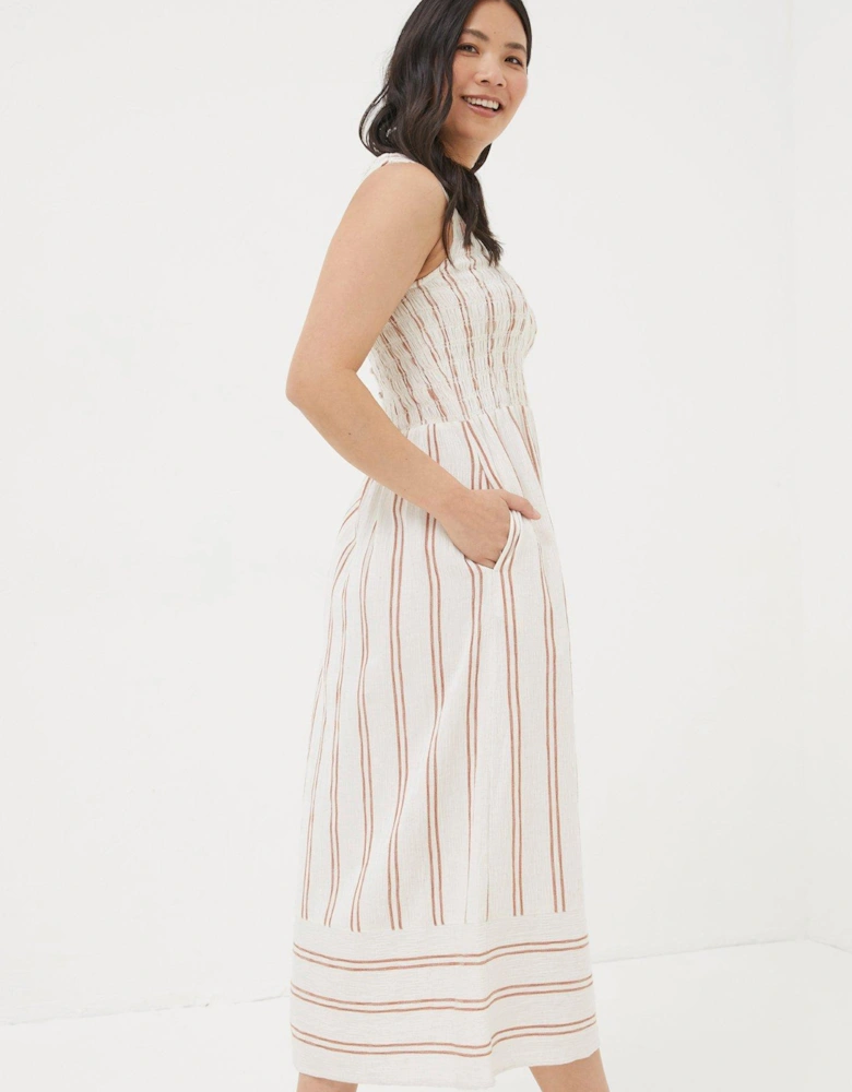 Aria Stripe Midi Dress - Beige