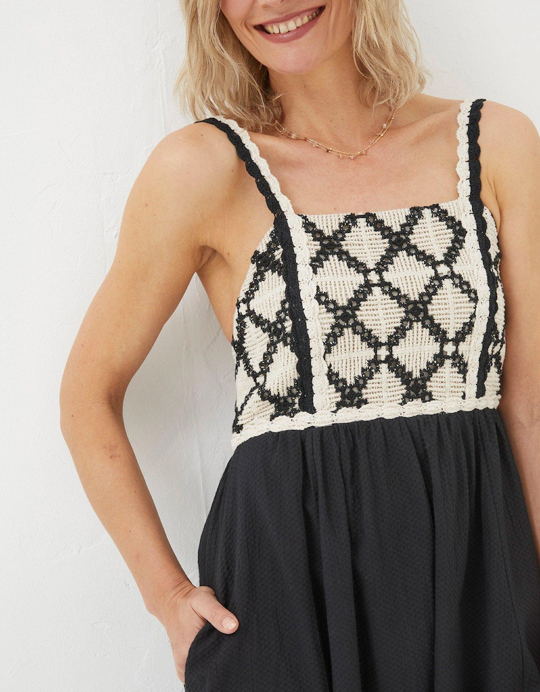 Clea Crochet Strappy Beach Dress - Black