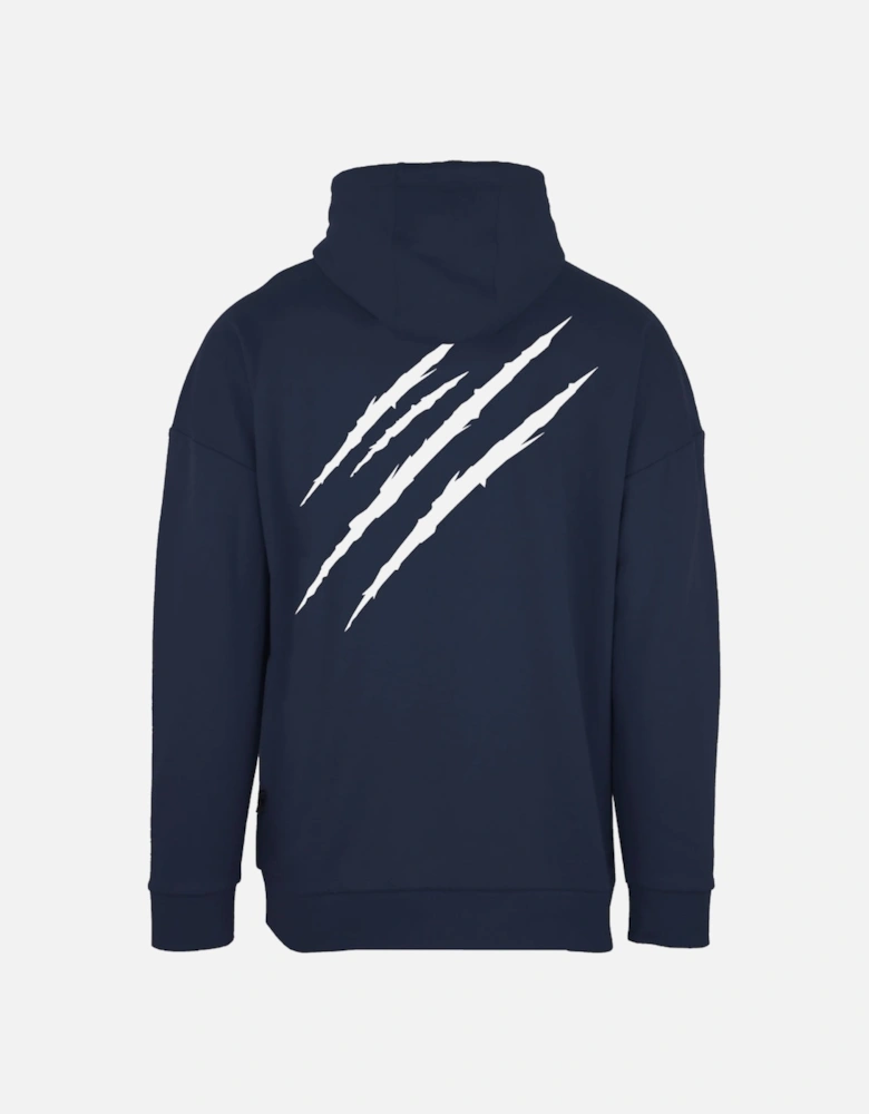 Plein Sport Large Scratch Logo Taped Hood Navy Blue Hoodie