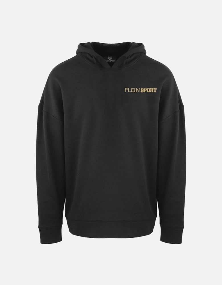 Plein Sport Gold Block Logo On Chest Black Hoodie