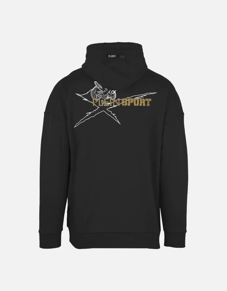 Plein Sport Gold Block Logo On Chest Black Hoodie