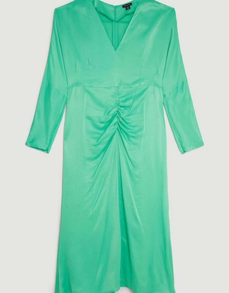 Plus Size Viscose Satin Batwing Long Sleeve Midi Dress