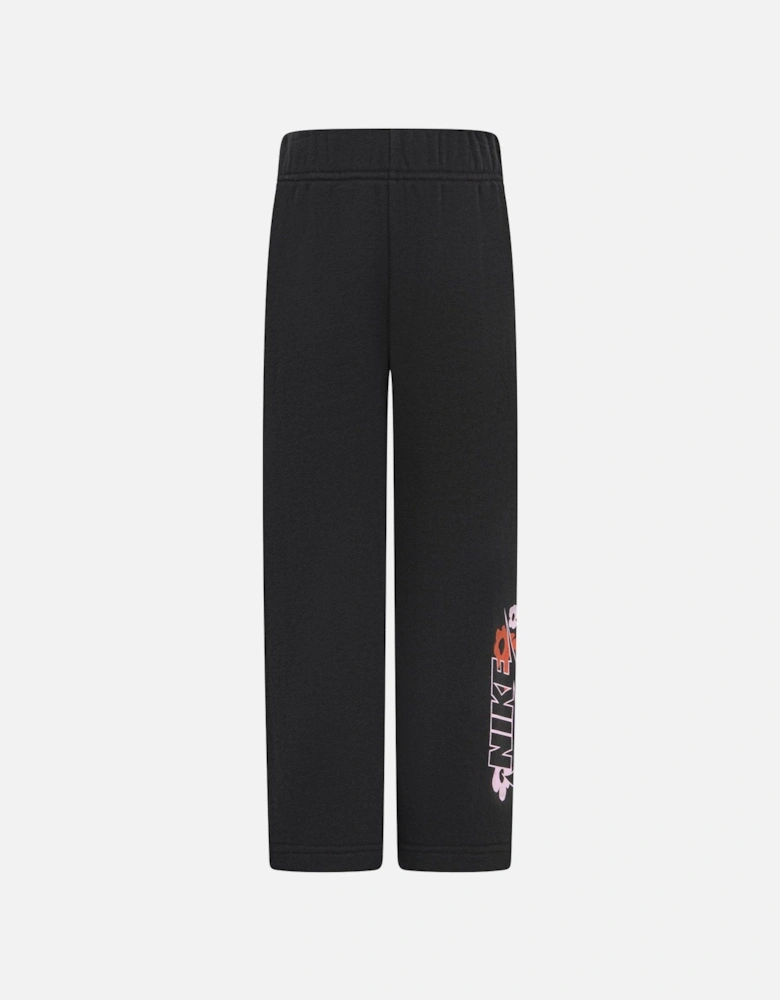 Kids Girls Floral Fleece Wide Leg Joggers - Black