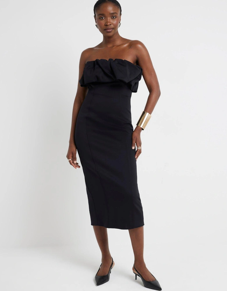 Bandeau Bodycon Midi Dress - Black