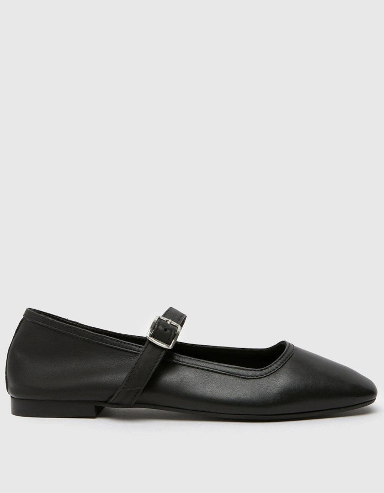 Lille Square Toe Leather Ballerinas - Black