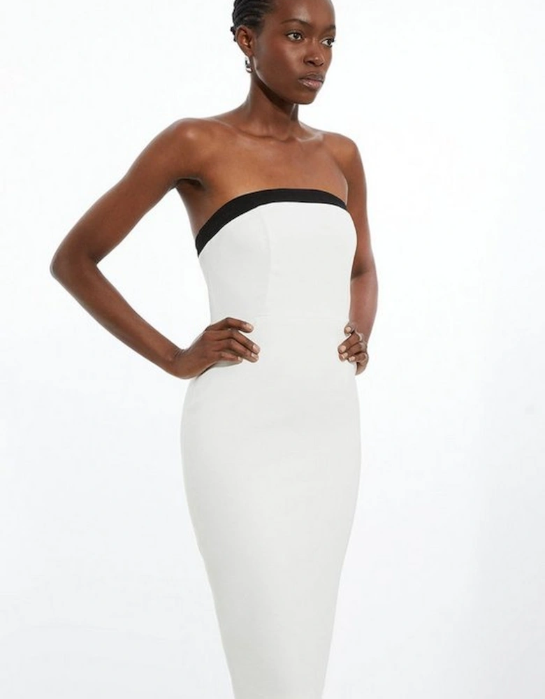 The Founder Petite Compact Stretch Viscose Tailored Contrast Detail Bandeau Midi Dress