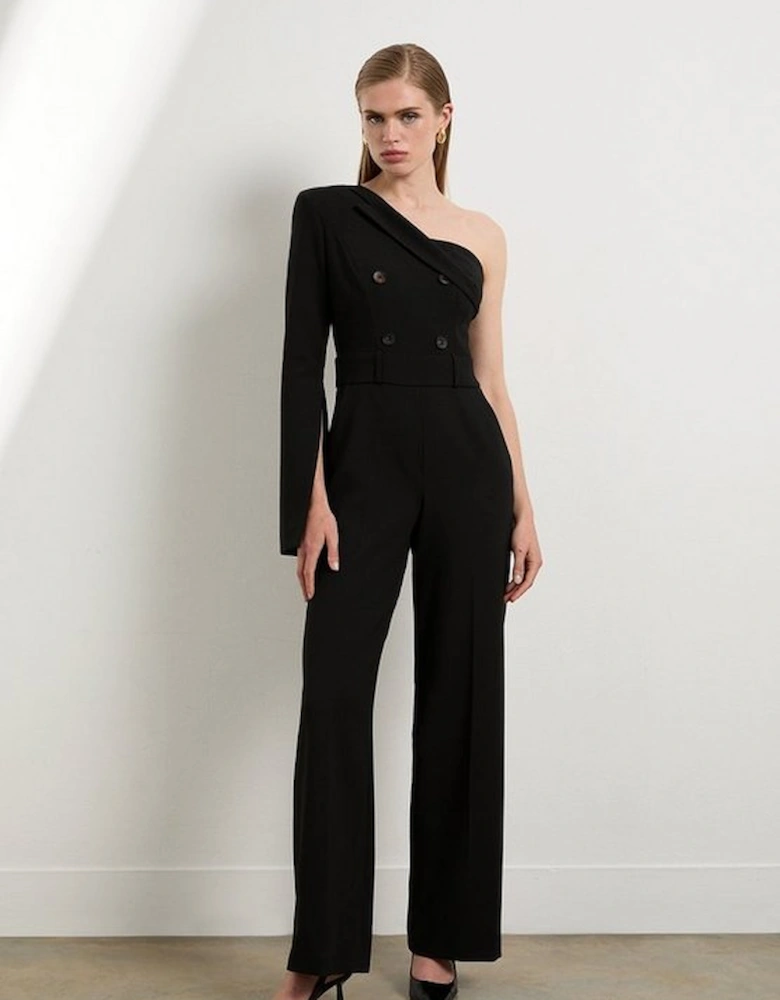 The Founder Petite Compact Stretch One Shoulder Tailored Jumpsuit