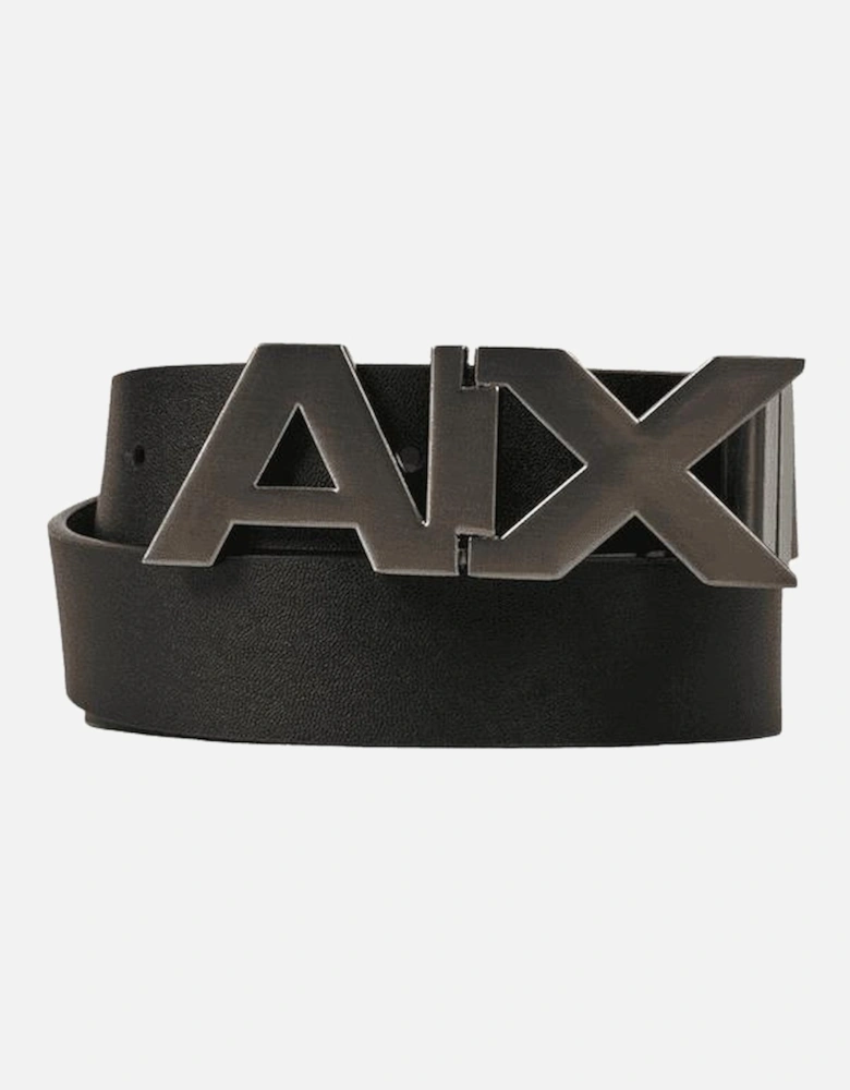 Leather AX Plate Buckle Black Belt