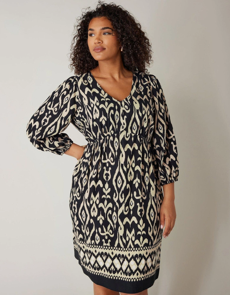 Border Print Dress - Black