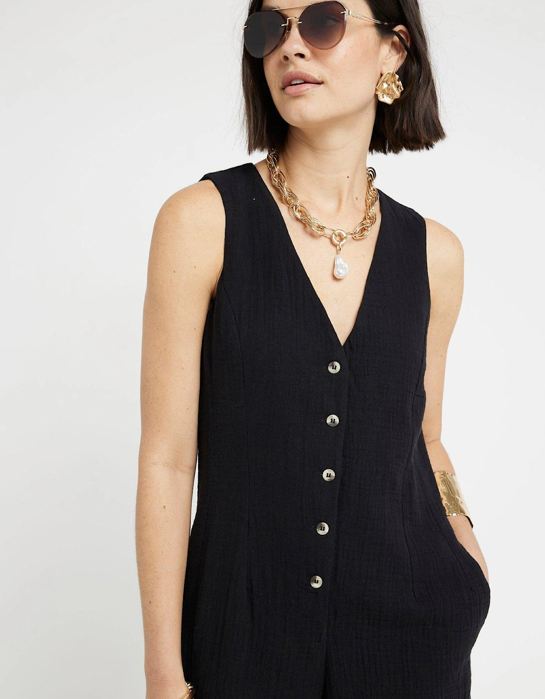 Button Up Jumpsuit - Black, 6 of 5