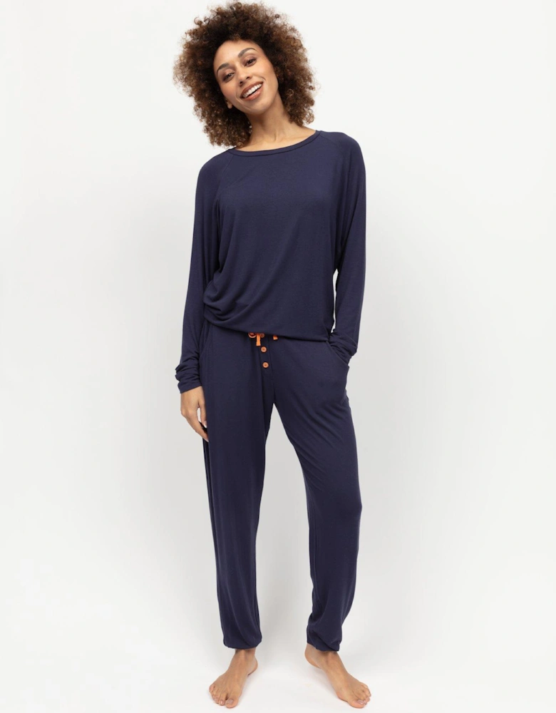 Taylor Navy Jersey Slouch Long Sleeve Pyjama Set - Blue