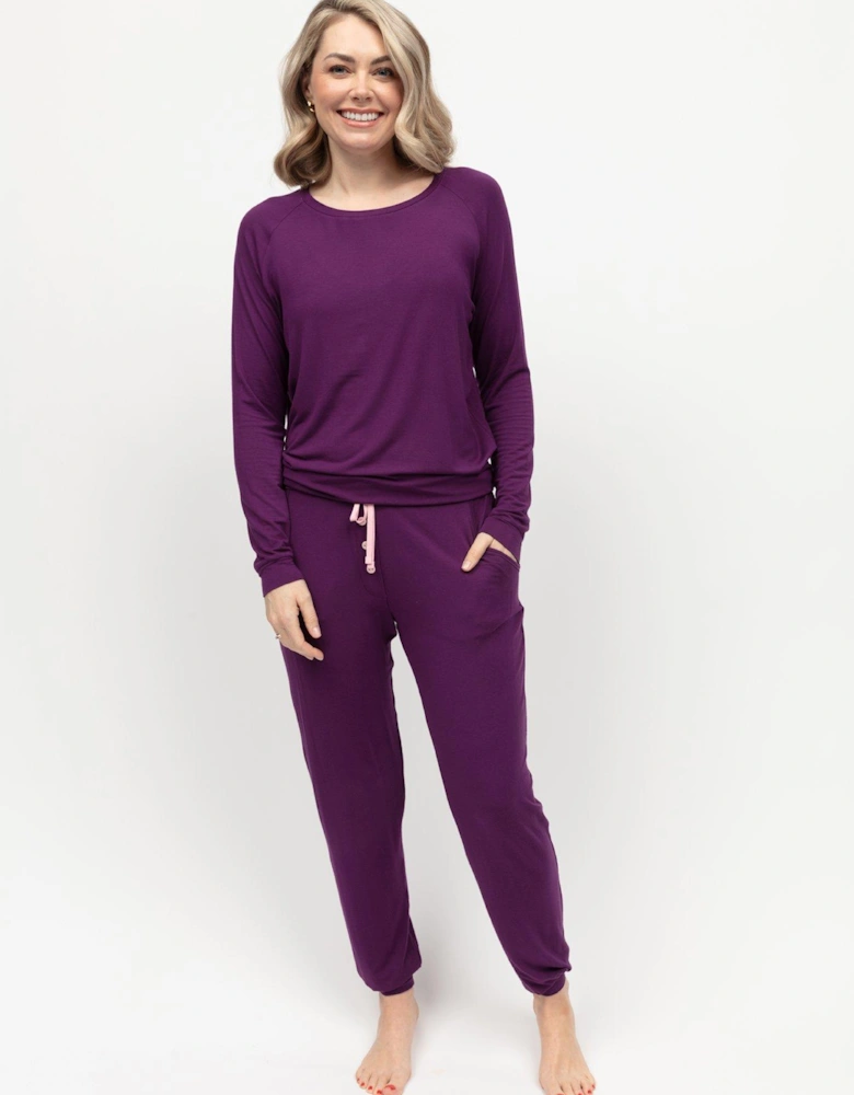 Colett Dark Purple Jersey Slouch Pyjama Set - Purple