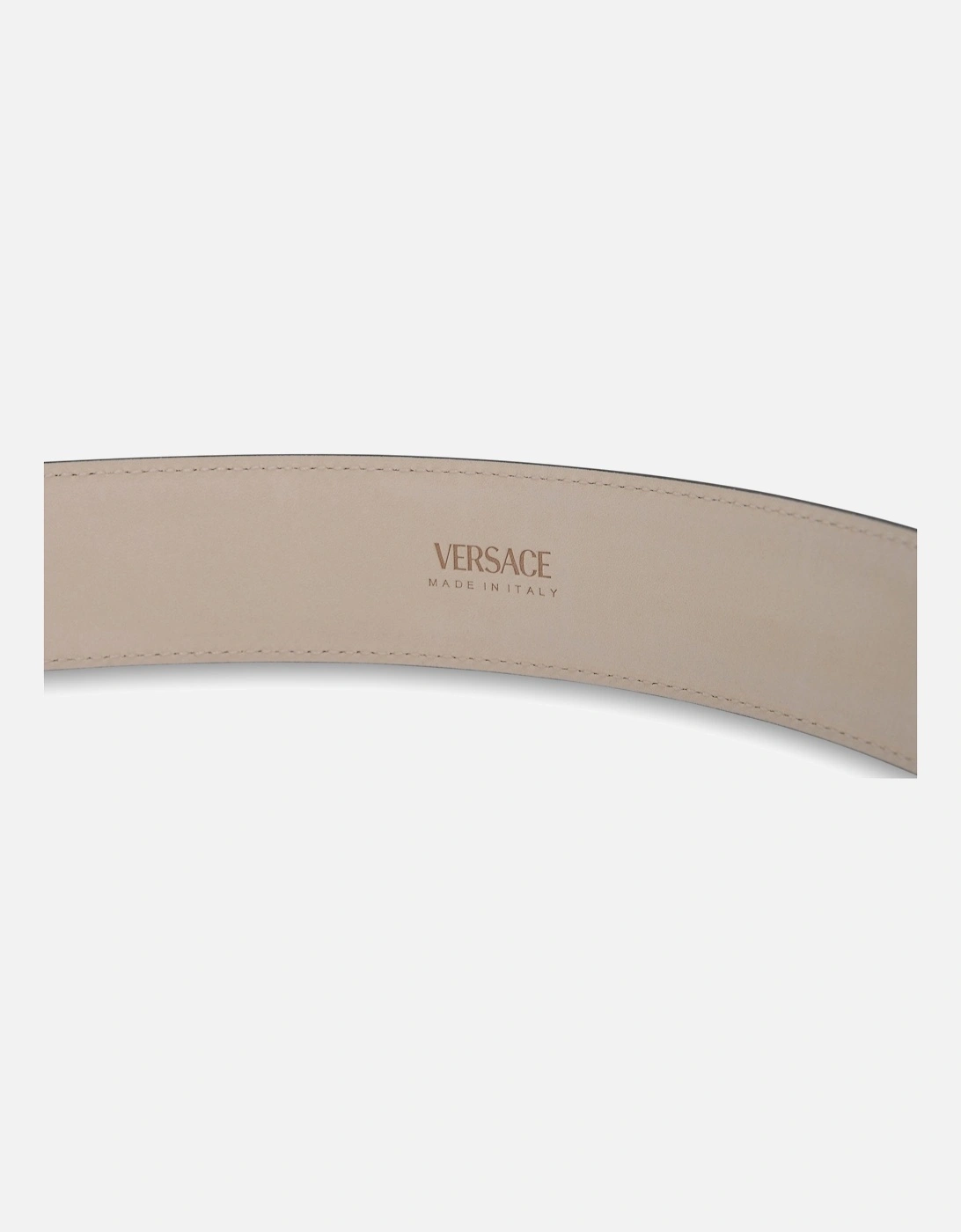 Medusa Buckle Leather 4cm Belt Beige