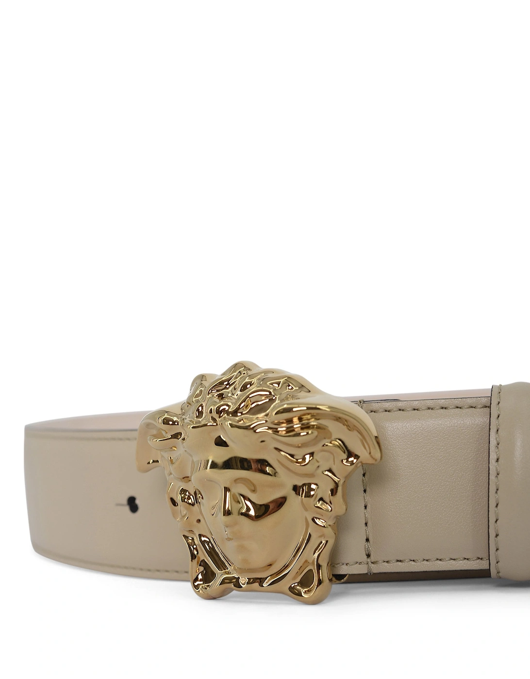 Medusa Buckle Leather 4cm Belt Beige