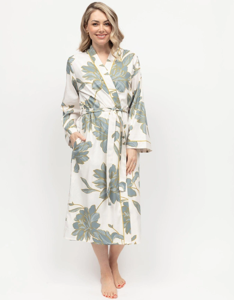 Piper White Floral Print Long Dressing Gown - White