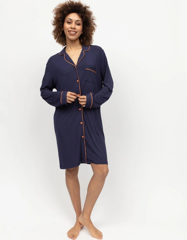 Taylor Navy Revere Jersey Long Sleeve Nightshirt - Blue