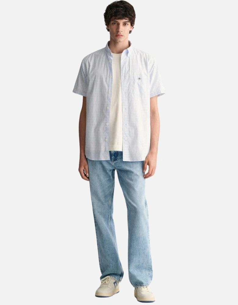 Reg Poplin Gingham SS Shirt - Light Blue